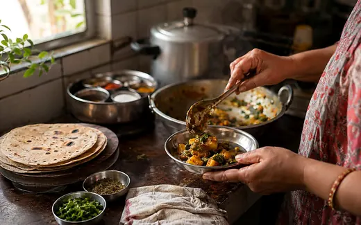 A home cook plating a dish