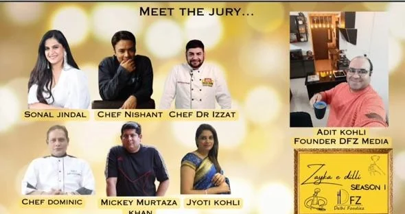 The Zayka-e-Dilli jury panel graphic showing all seven judges with their names