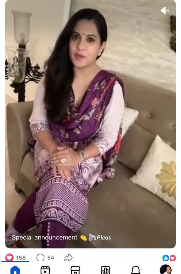 Sonal Jindal seated on a sofa recording her announcement video as a new Zayka-e-Dilli jury member